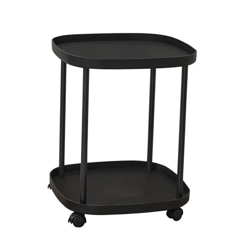 A (Black)Luxury Bedside Shelf Double Layer Sofa Side Shelf Rolling - Zdjęcie 6 z 12