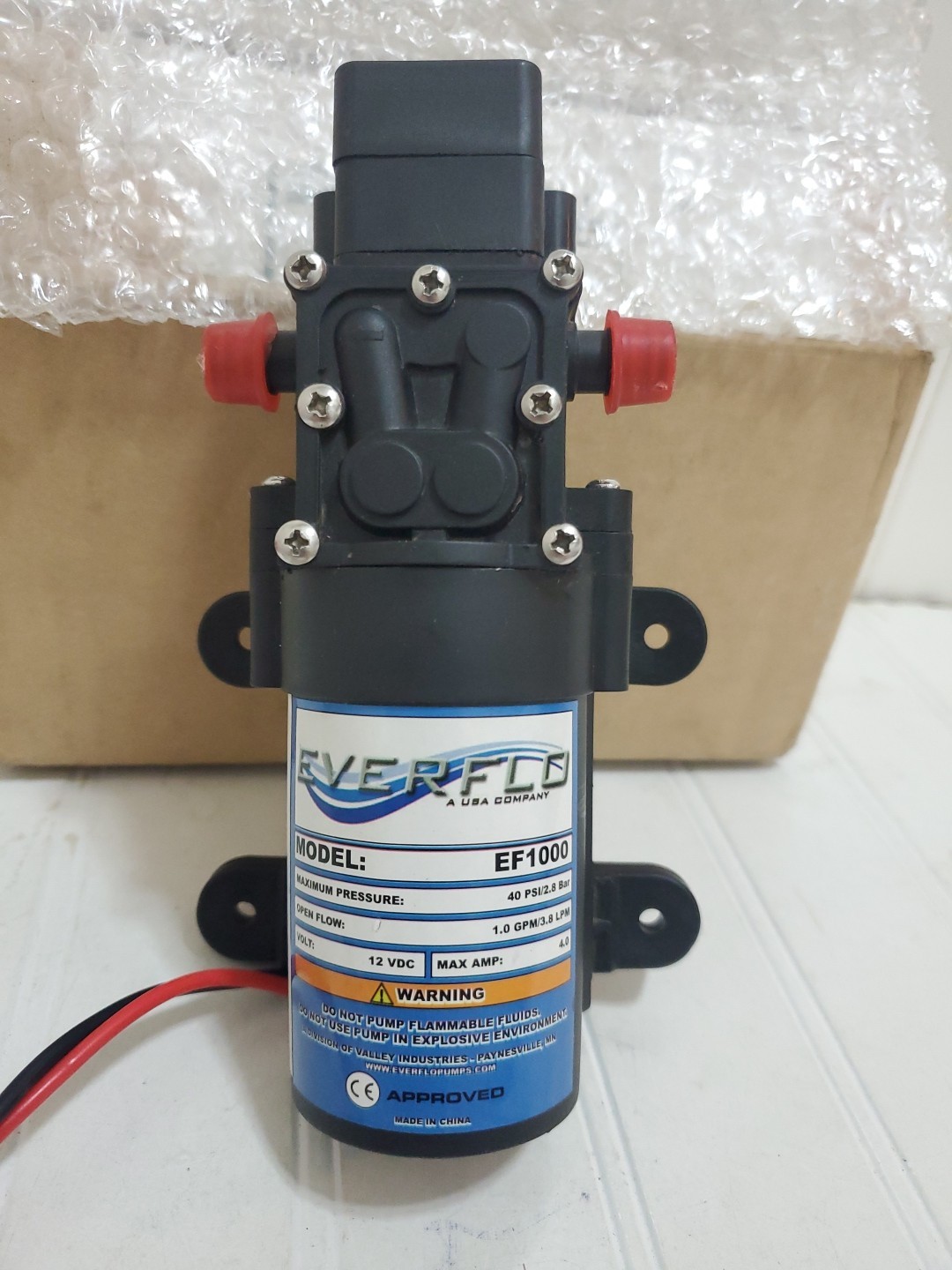 New EVERFLO 1.0 GPM, 12V, Max 40 PSI Diaphragm Pump EF1000, EF1000-BOX EF1000BOX
