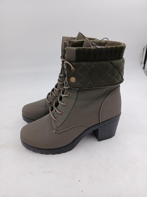 ASHLEY BLUE Snowshoe Boots Womens Olive Green Lace Up Winter Block Heel Size 10