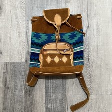 Southwestern Aztec Suede Backpack Teal/Brown Buckle Travel Boho Hippie Small