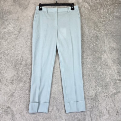 Theory Crop Cuff Pants Womens 0 Seafoam Green Wool Straight Leg Cuffed Dress