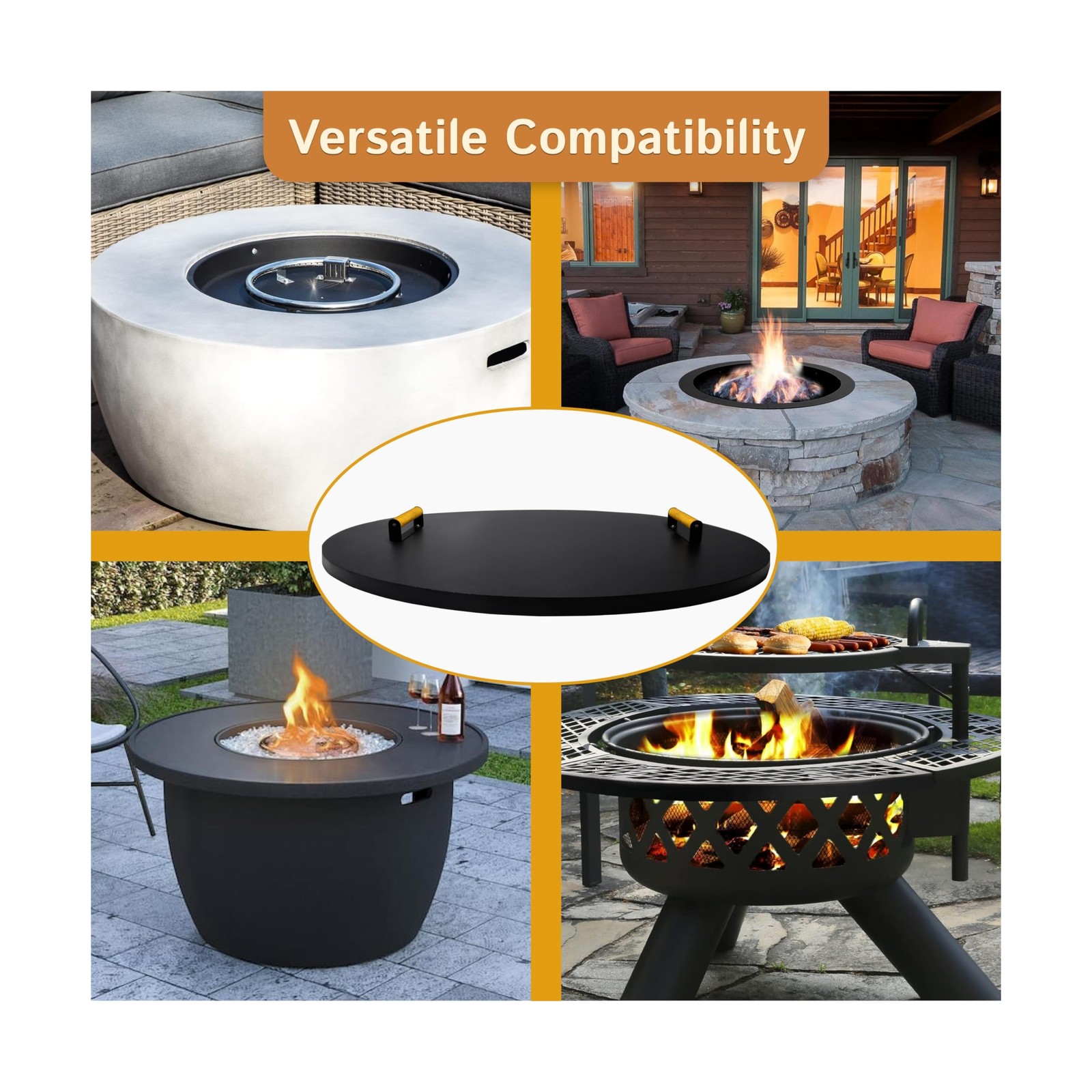 Simond Store Fire Pit Cover Round 38" - Rust Resistant 1.5mm Powder Coated Ca...