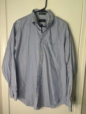 Embassy Row Menswear Button Down Broadcloth Shirt 16.5 34/35 Blue White Stripe