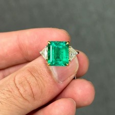 Huge 6 Ct Emerald Cut Diamond Three-Stone Vintage Ring 14K Two Tone Gold Finish