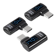 3Pack 90 Degree USB C Adapter with Digital Display, 140W Right Angle Black