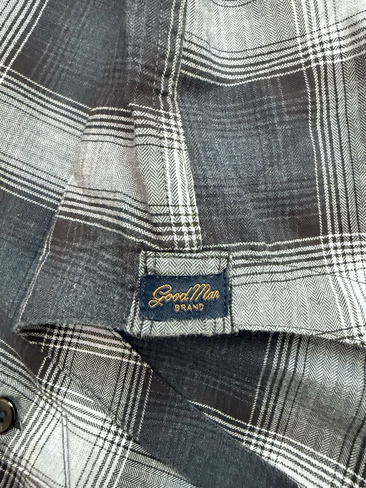 Goodman Button Up Plaid + Goodlife Vneck Supima USA made Lot 2 Shirts Blue Men M Foto 4 de 4