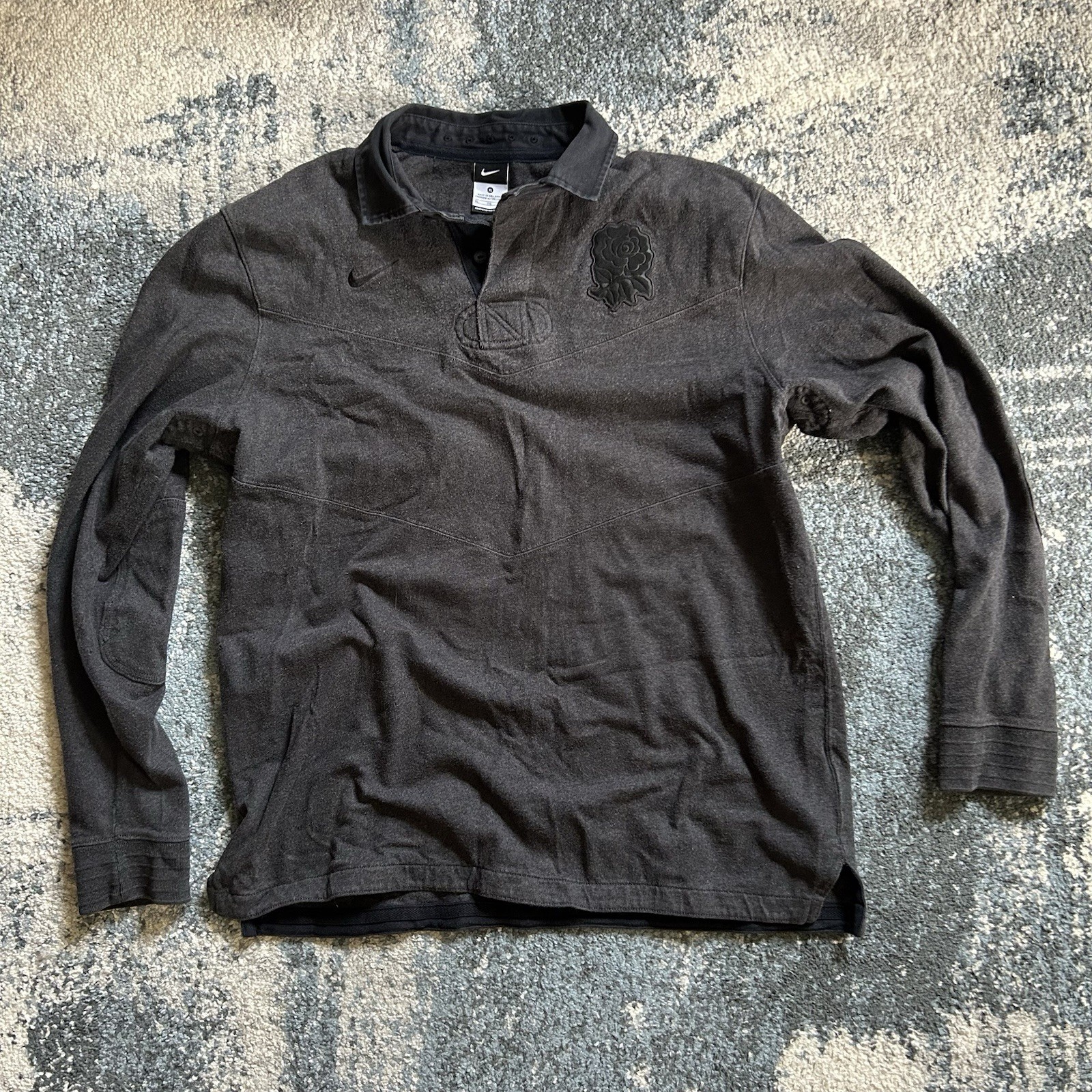 2012 ENGLAND RUGBY UNiON ALL BLACK ROSE L/S RUGBY TOP ANTHRACiTE TRiPLE BLACK image 9