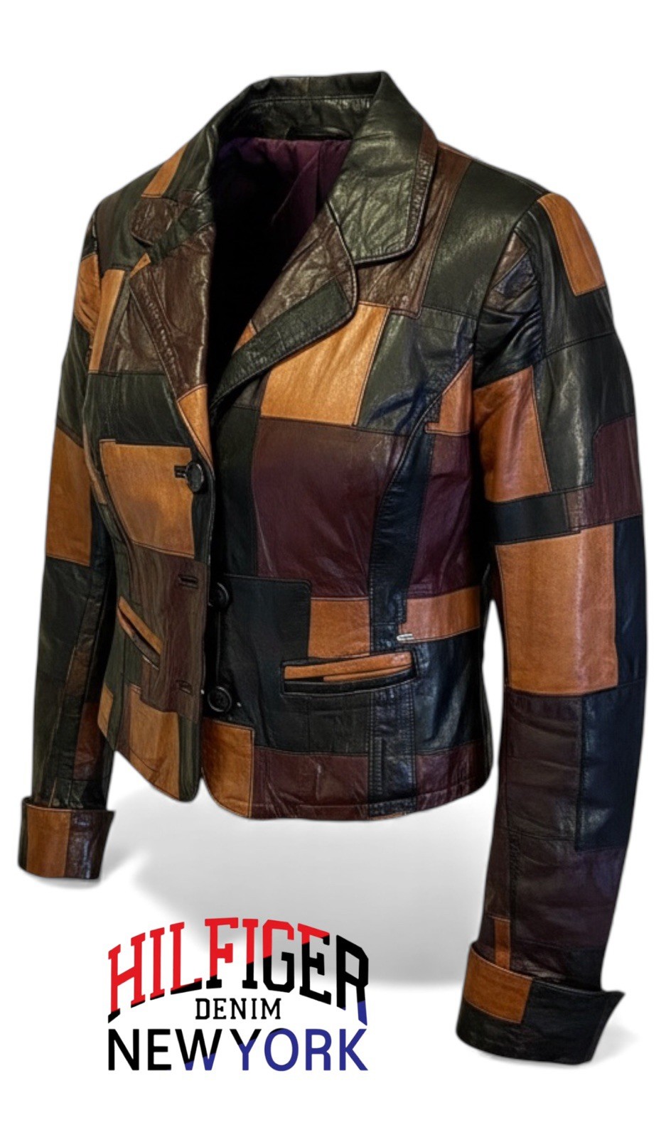Rare Tommy Hilfiger SAMPLE leather patchwork, jac… - image 3