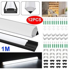 12Pcs LED Aluminium Channel Profile 3.3ft Extrusion Diffuser Strip Lights Cover