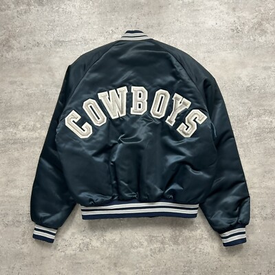 VTG 90s NFL DALLAS COWBOYS CHALK LINE SATIN JACKET SPELL OUT SIZE