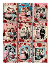  9 Vintage Valentine's Day Kids Collage Glossy Stickers Scrapbook Labels 301S