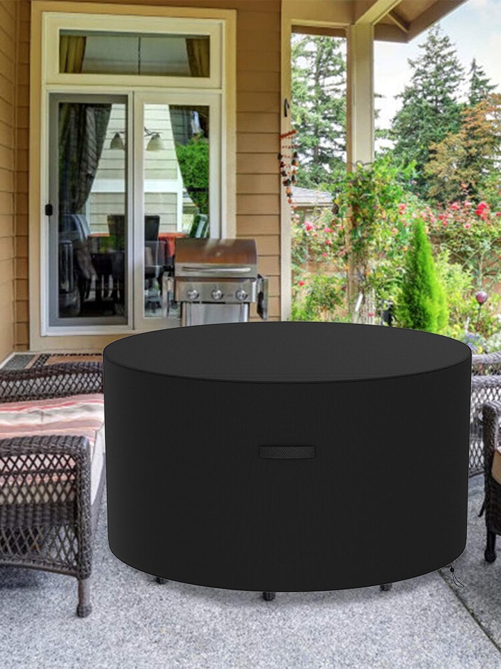 Round Garden Table Cover with Storage Bag 210D Oxford Cloth Patio Table