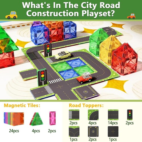 Compatible Magnetic Tiles Road Toppers for Toddler Imagination - 54-Piece Set - Picture 5 of 8