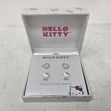 NEW Hello Kitty Fine Silver Plated Hearts  Kitty Stud Earrings - Set Of 2