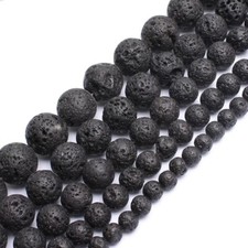 Natural Stone Black Volcanic Lava Sponge Round Beads For Jewelry Making 15"