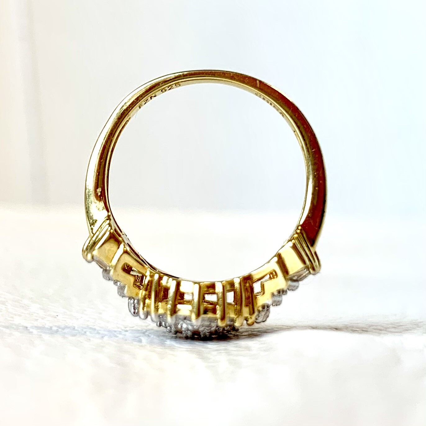 Cubic Zirconia Pavé Marquise FZN 925 GoldTone Silver Ring Sz 7.5 eBay