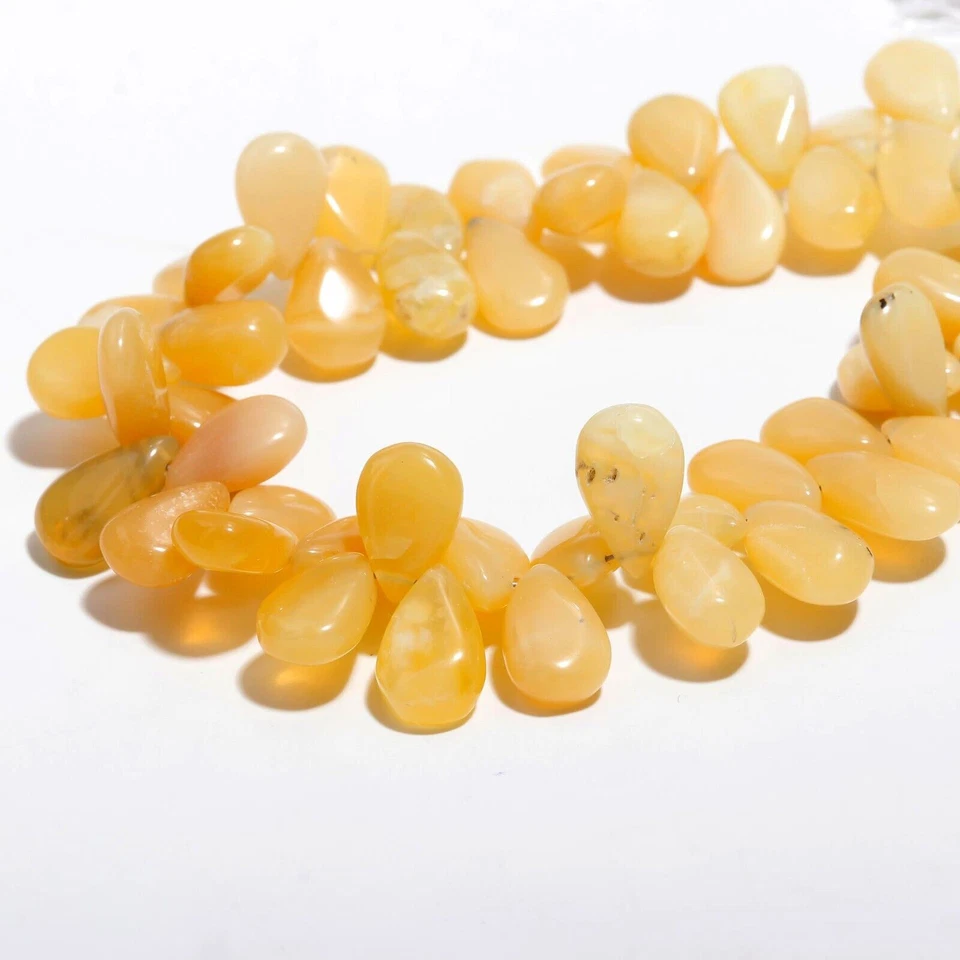 Natural Yellow Opal Gem Multiple Size Smooth Pear Shape Beads 8" Strand - Image 3 of 4