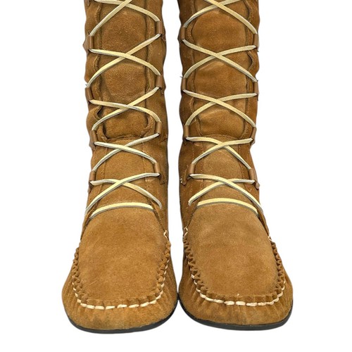 Vintage 90s ETIENNE AIGNER Womens 9.5 Suede Leather Boots Moccasins Fringe Boho - Picture 11 of 20