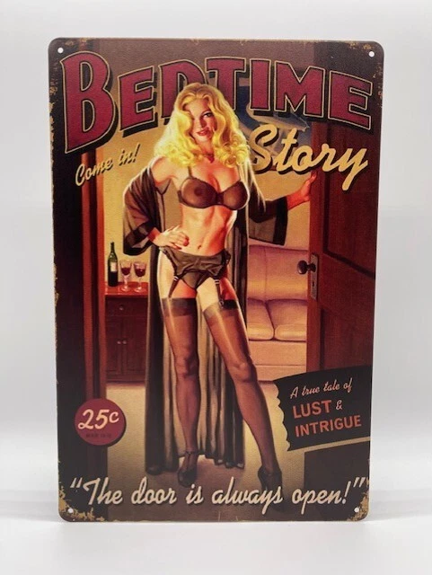 BLACKBEARD WAREHOUSE Blechschild Bedtime 20x30cm Nostalgie Retro Reklame Vintage Deko Nude Erotik