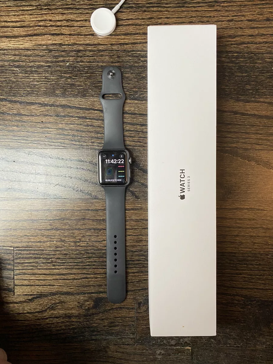 APPLE Watch A1859 Series 3 42mm Space Gray w/ Black Sport Band GPS With Box