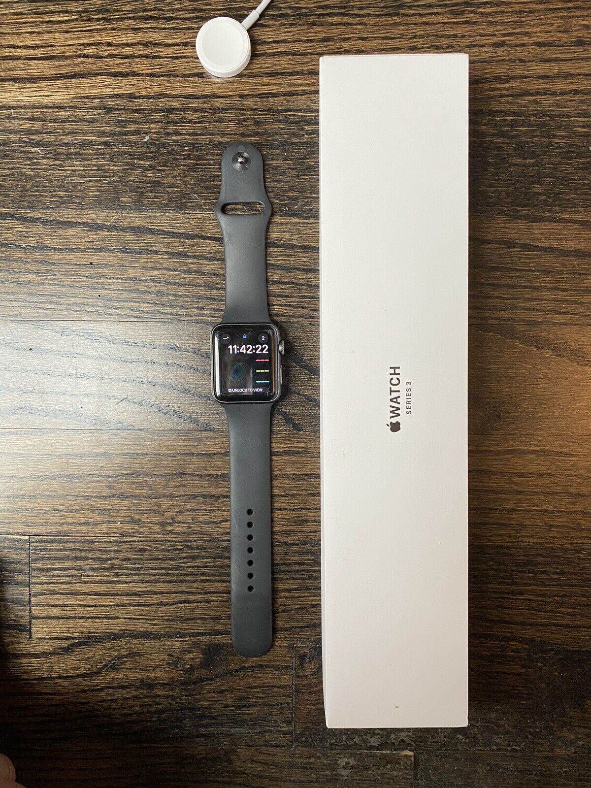 APPLE Watch A1859 Series 3 42mm Space Gray w/ Black Sport Band GPS With Box