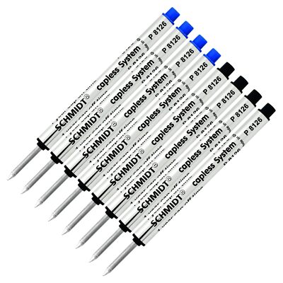 8 Pack Schmidt P8126 Capless Rollerball Refill Black Blue Fine Tip 0.6mm
