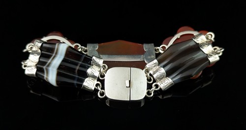 Antique Scottish agate and Silver bracelet, Victorian, floral - 第 11/12 張圖片