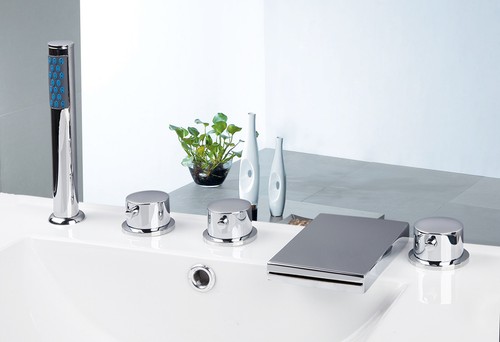 Bath Tub Chrome 5 PCS Hand Held Sprayer Waterfall 3 Handles Control Mixer Taps - Picture 3 of 3