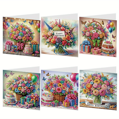 6 Stck. Zum Selbermachen Grußkartenset Blumenstrauß Geburtstagskarten Diamond Art Kit