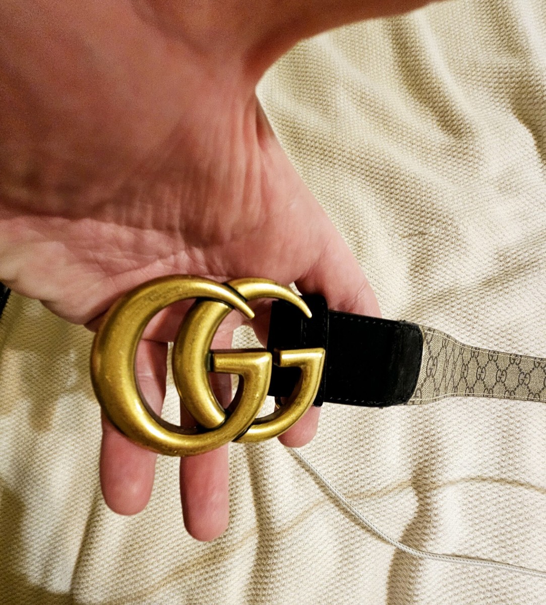 Gucci By Alessandro Michele Belt Gold GG LogoBuckle BlackSuede W