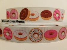 Grosgrain Ribbon Donuts Pastry Foods Cake Icing Dessert Comfort Food Yummy 7/8"