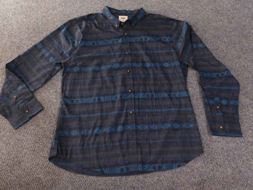 Levis Shirt Mens 2XL XXL Blue aztec tribal button up classic casual western - Image 4 of 4