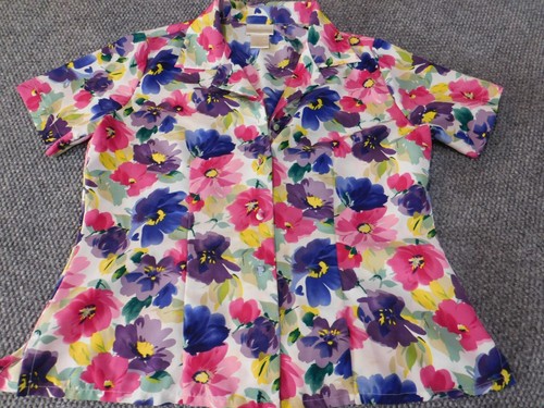 Vintage Christie & Jill Blouse 12 red floral button up polyester classic top - Picture 3 of 12