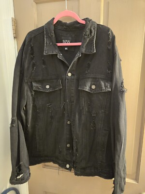 Boohoo Man 4x (runs small) black distressed jean jacket