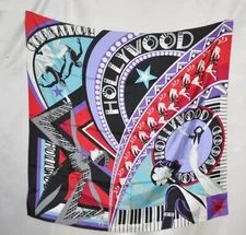 Bob Mackie Wearable Art Hollywood Printed Silk Scarf W/Gift Box --Black Multi