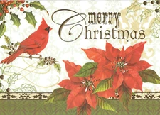 Merry Christmas Cardinal Red Bird Red Poinsettia Gold Foil Letter Greeting Cards