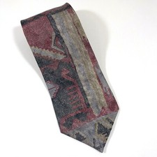 Evan Picone Tie Abstract Geometric Red Black Tan 100% Silk USA Made 4" x 58"