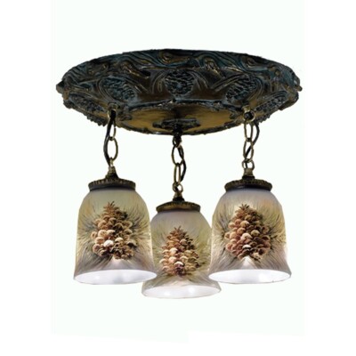 Meyda Lighting 17''W Northwoods Pinecone 3 Lt Hand Painted Pendant - 49537