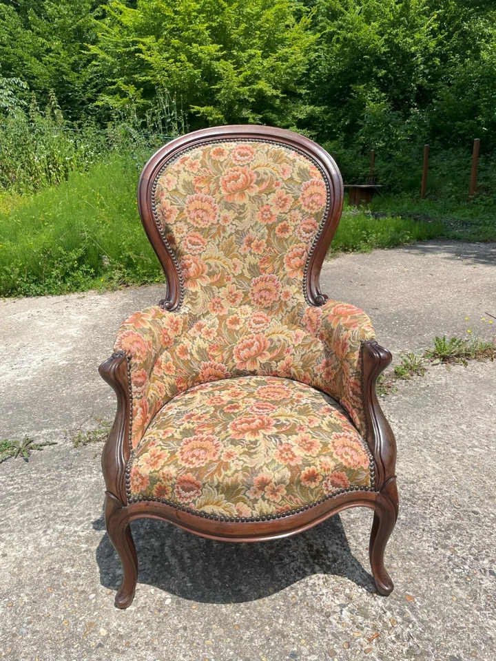 Bergère fauteuil en noyer 1820-30 - Photo 3/4
