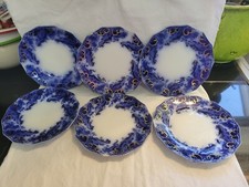 Vintage W. H. GRINDLEY Argyle Flow Blue 7" Dessert Plates Set Of 10