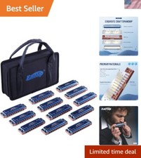 Portable Blues Harmonica Set of 12 - Professional Quality, Blue Case Included
