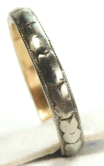 Antigua alianza de boda Art Deco anillo de oro 18KW/Y tamaño 6,5 UK-M1/2 3,04 MM Foto 4 de 4