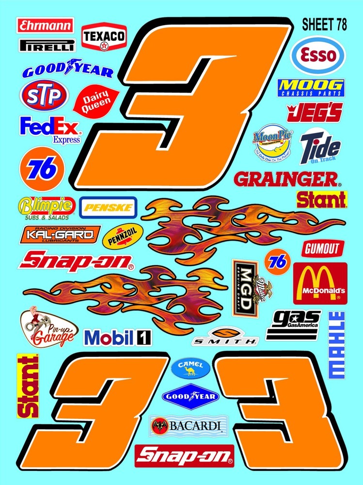 CLEAR VINYL Sticker Sheet 78 Sponsor Decal 1/24-1/16 Scale DIE CUT -PEEL & STICK