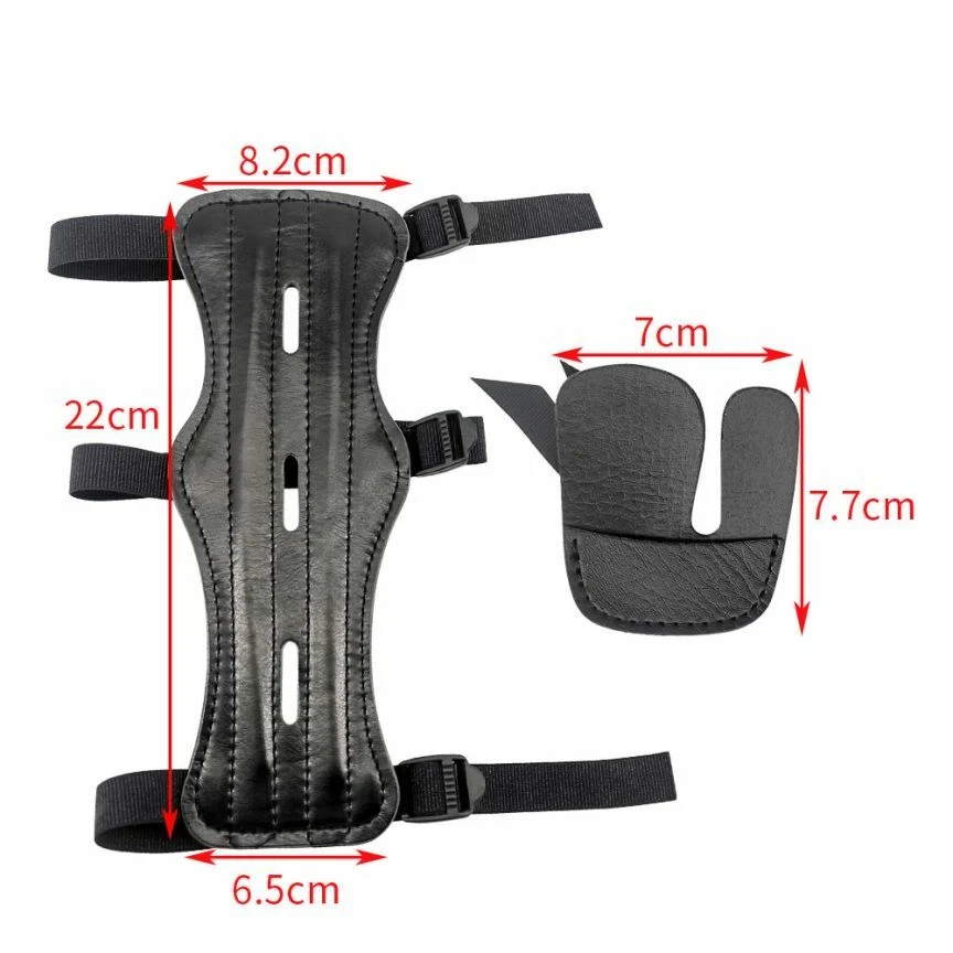 Archery Arm Guard Protector Finger Tab Set Forearm Gear Leather Bow Hunting - Image 2 of 4