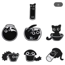 Black Cat Cartoon Cute Animation 1" Enamel Pin Set of 7 New