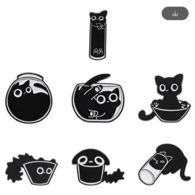 Black Cat Cartoon Cute Animation 1'' Enamel Pin Set of 7 New
