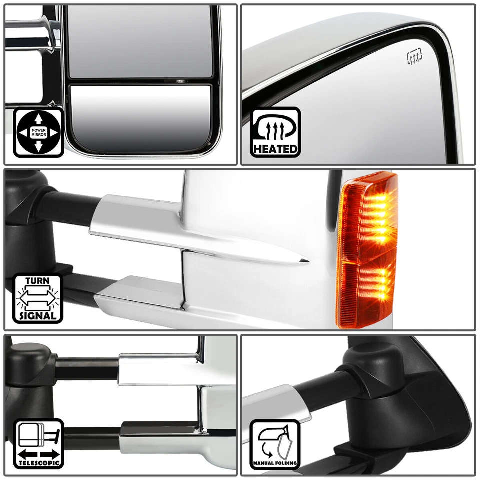 PARA SILVERADO SIERRA 2003-2006 PAR ALIMENTACIÓN + LED SEÑAL DE GIRO ESPEJO RETROVISOR CROMADO Foto 2 de 4