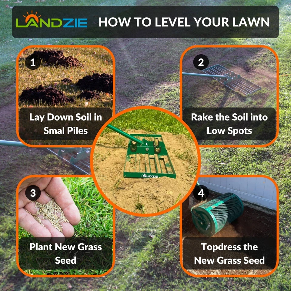 Landzie Lawn Leveling Rake - 48 Inch XL Lawn Care Yard, and Garden Leveler Rake - Image 4 of 4