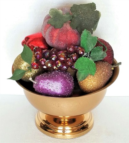 Centerpiece Fruit Bowl Decorative Saxton Brass Bowl + 16 pcs Of Assorted Fruit - Picture 2 of 7