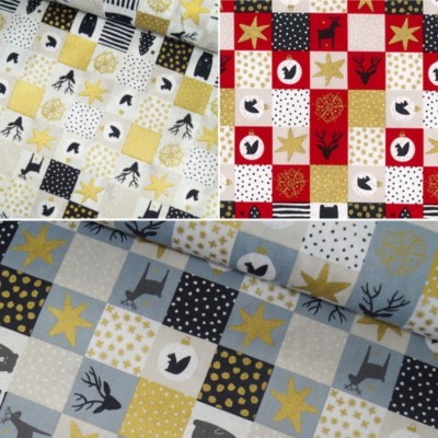 100% Baumwollstoff Weihnachtsmann Weihnachten Xmas Patchwork Quadrate 135cm breit